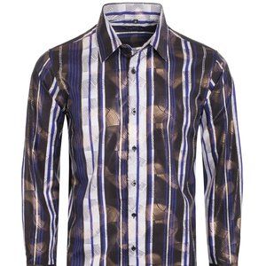 MENS BLACK ABSTRACT LONG SLEEVE BUTTON DOWN